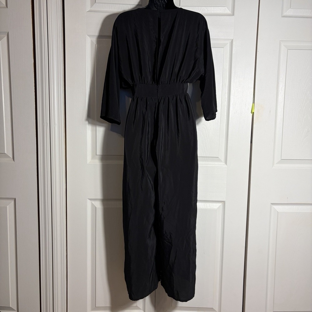 ASOS Design V Neck Kimono Sleeve Jumpsuit Women 4 Black Wide Leg Empire Waist - Picture 3 of 9